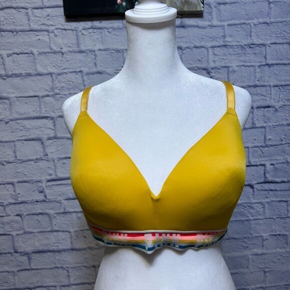 Victorias Secret PINK Wear Everywhere Wireless Lightly Lined Bra Yellow Rainbow - Picture 10 of 11